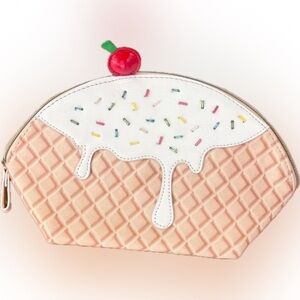 Betsey Johnson Kitsch Nylon Travel Cosmetic Case Pouch Ice cream Cherry Tan